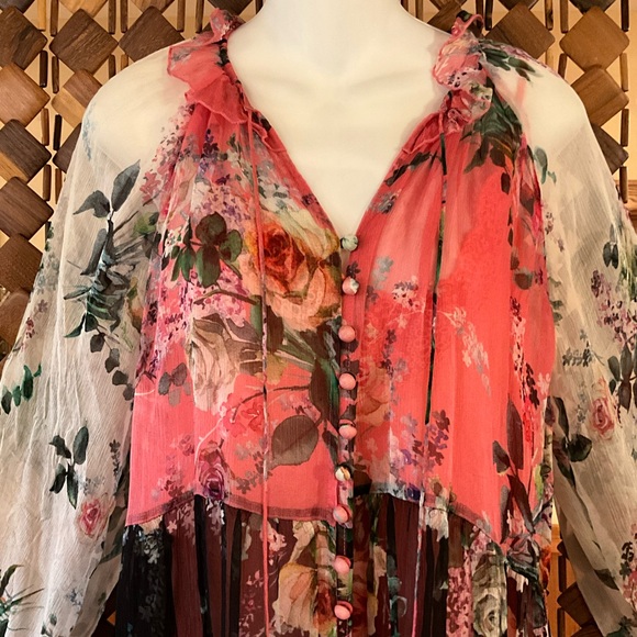 NWT$358 Johnny Was Jade Adore Silk Chiffon Mini Dress SMALL - Picture 4 of 13